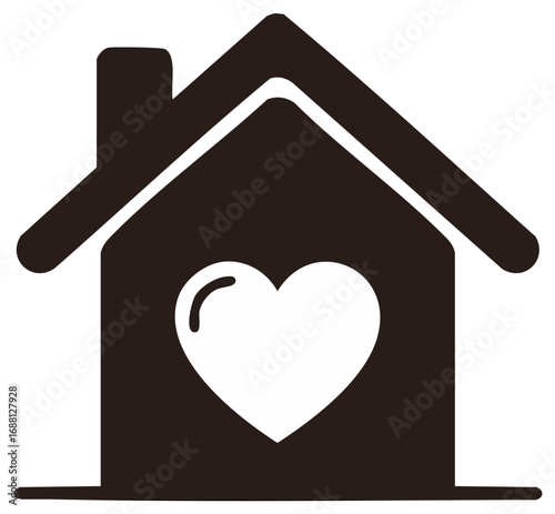 Heart within a Home Building Icon, Graphic Symbol for Love of Home, Vector Design