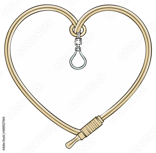 Illustration of a heart shaped audio cable with a plug and swivel clasp
