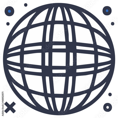 World Globe Grid Network Connection Icon for Global Networking Concept