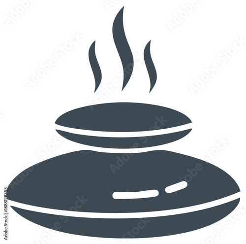 Hot spa stones stacked with gentle steam rising icon representing relaxation and wellness therapy