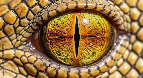 Close-up of reptile eye with golden iris