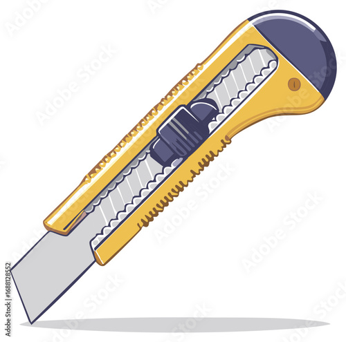 Bright Yellow Utility Knife with Retractable Blade Illustration for Crafting and DIY Projects