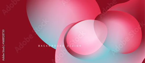Abstract fluid shapes, vibrant colors, modern design. Red background with overlapping translucent circles, gradients. Minimalist aesthetic.