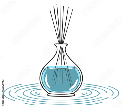 Aromatherapy Reed Diffuser with Blue Liquid and Fragrance Sticks Illustration