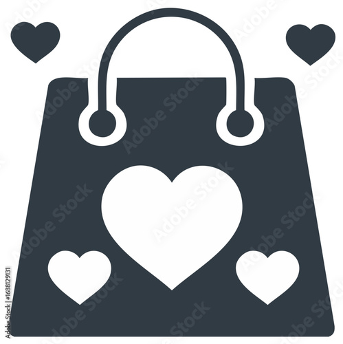 Romantic Shopping Bag with Heart Icons, Valentine's Day Gift Concept