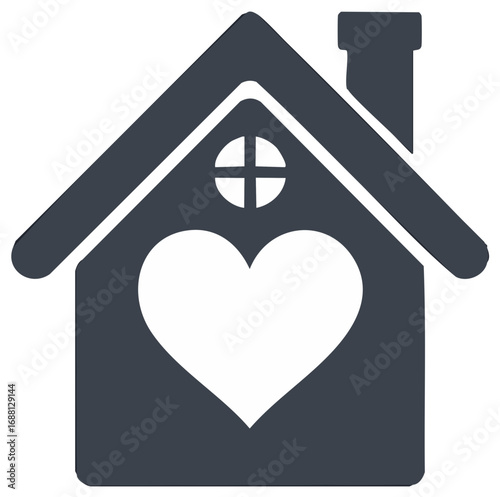 Stylized House Shape with Heart and Window, Home with Love Vector Illustration, Safe shelter, comfort