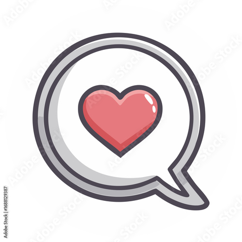 Speech bubble with red heart icon symbolizing love affection likes feedback and online connection