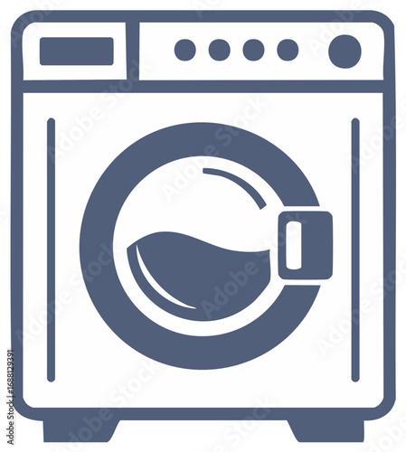 Washing machine vector icon with water level, laundry appliance, house cleaning tool, isolated