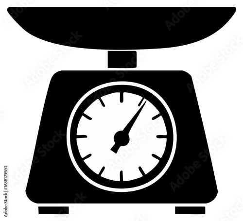 Kitchen scale icon with analog dial pointer black silhouette