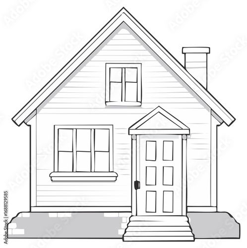 Cartoon illustration of a house with a door, windows, and a chimney