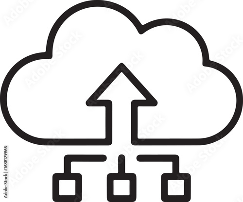 Cloud computing icon with upload arrow and network connections