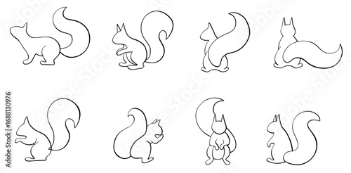 Squirrels Outline icons set. vector