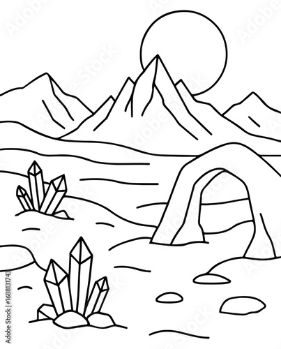 Alien Planet with Twin Suns Outline Coloring Page for Fantasy Sci-Fi Coloring Book
