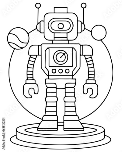 Futurist Robot Outline kids Coloring book