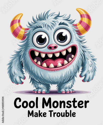Introducing a fun and fluffy cool monster character design that exudes charm and mischief, perfect for engaging children's content, playful projects, and imaginative storytelling.