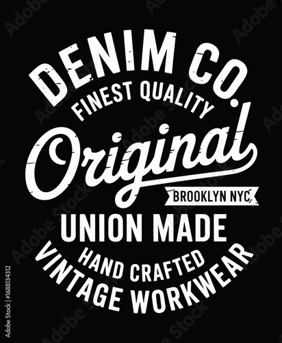 This artwork showcases a unique vintage logo for a denim company from Brooklyn, NYC, highlighting the original craftsmanship and quality that defines the brand's identity.