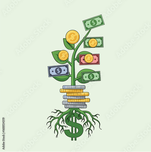 Money Tree Investment Vector Illustration