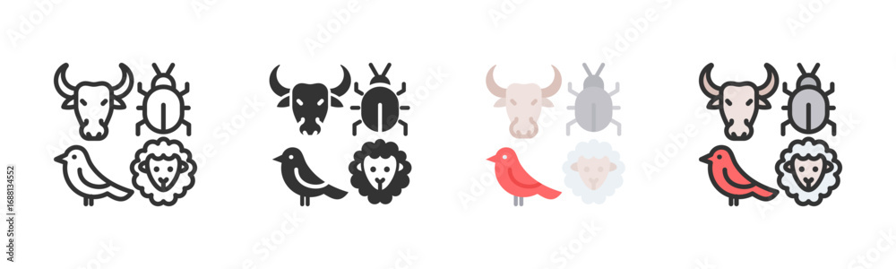 Obraz premium Animals Icon Pack In Multiple Styles