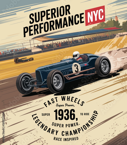 This dynamic illustration of a classic racing car captures the thrill and excitement of speed, showcasing the vintage charm and adrenaline of race-inspired performance.
