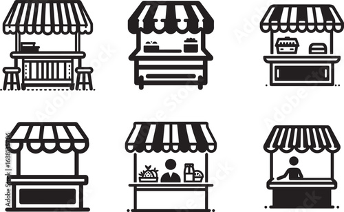 Dynamic market stall icon set for creative designs and commercial projects, vector art