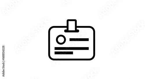 Simple line art icon of a personal identification card or employee name badge with a clip.