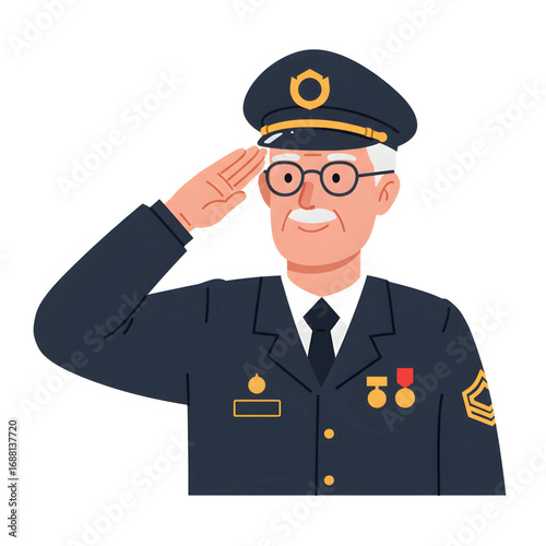 Veteran Saluting Proud Military Officer Portrait Illustration