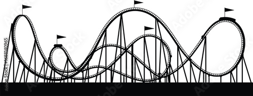 Roller coaster silhouette, amusement park ride, thrilling roller coaster, funfair attraction, looping roller coaster, adrenaline rush, theme park 