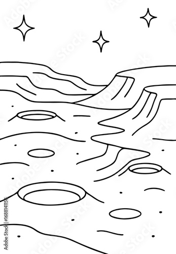 Cosmic Terrain and Crater Outline Coloring Page for Space Fantasy Coloring