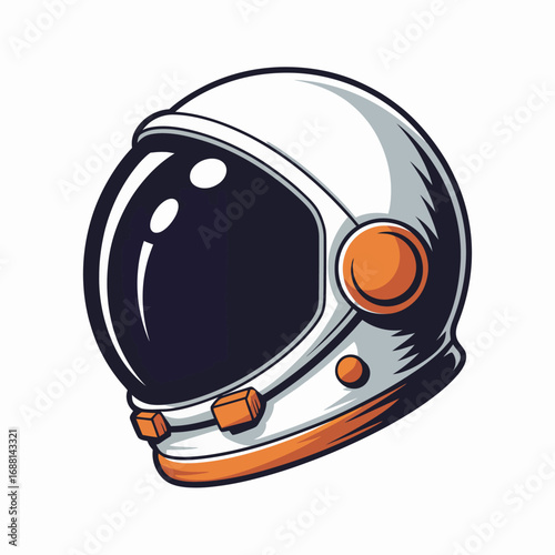 This minimalist astronaut helmet showcases a sleek design with smooth lines and orange details, evoking a sense of exploration and curiosity about the cosmos and our place in it.