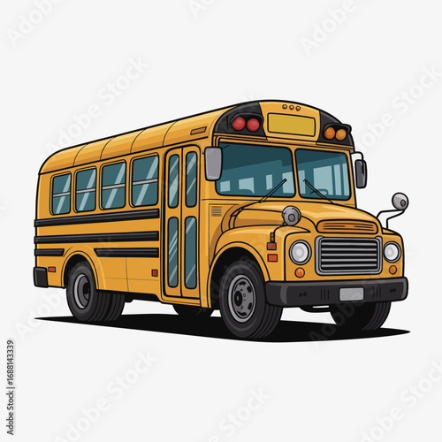 This iconic yellow school bus captures attention with its front view perspective, highlighting its design and charm while evoking a sense of nostalgia for school days and youthful adventures.