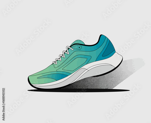 This illustration features a sleek, modern sneaker design highlighted with innovative color gradients, emphasizing elegance and style in a minimalistic presentation.