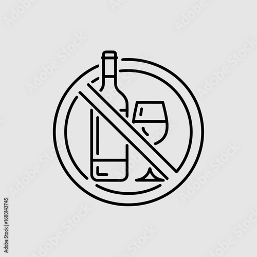 A striking icon illustrating the prohibition of alcohol, represented by a wine bottle alongside a glass, depicting the increasing demand for healthier lifestyles.