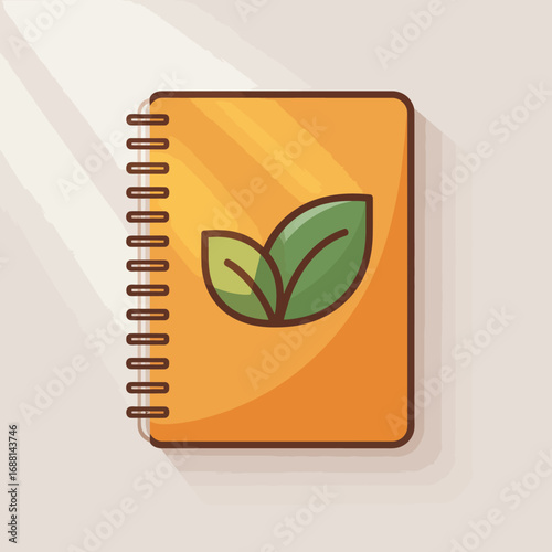 This image showcases a vibrant orange notebook featuring a playful leaf design, merging functionality with an eye-catching aesthetic, suited for artistic and eco-friendly themes.