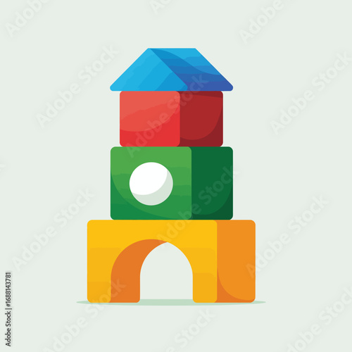 This image depicts a colorful tower made of building blocks with simple geometric shapes that encourage creativity and imaginative play for children and adults alike.