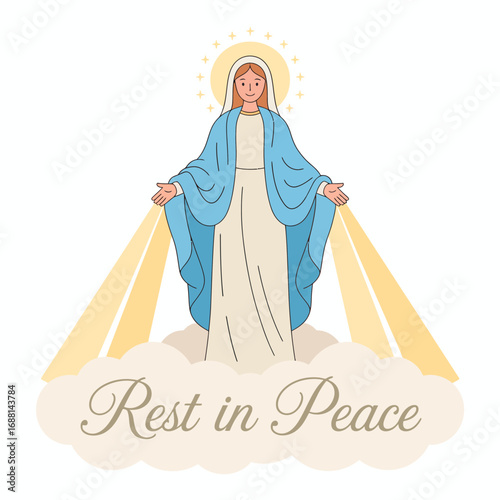 A gentle illustration of a religious figure with open arms, symbolizing comfort and peace, created to evoke feelings of solace and serenity during difficult times.