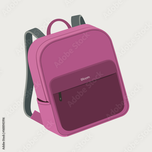 A stylish pink backpack labeled 'Bloom' for a trendy look, perfect for daily activities, featuring a large zipped compartment and a modern design for convenience.