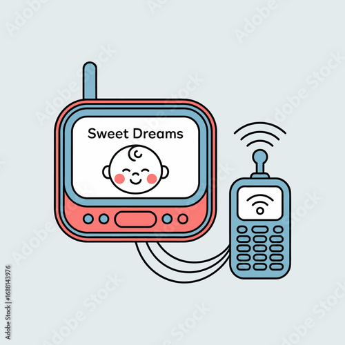 This baby monitor with a 'Sweet Dreams' display entertains both parents and babies, emphasizing a nurturing bond through technology for healthy sleep.