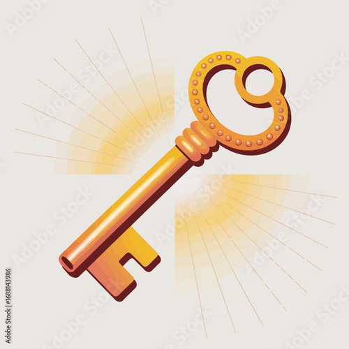 This image features a beautifully designed vintage key surrounded by radiant sun rays, symbolizing access, opportunities, and the unlocking of potential in life.