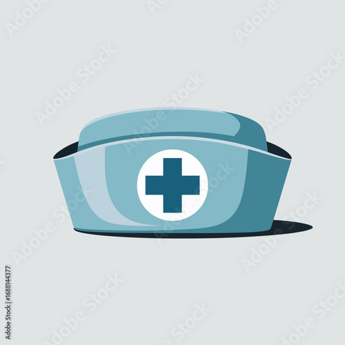 A simple yet elegant blue nurse's hat featuring a medical cross emblem, symbolizing dedication and professionalism in healthcare and nursing with a clean design.