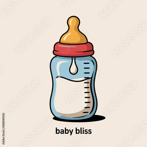 A colorful baby bottle with a textured design and clear milk content, representing comfort and nurturing, perfect for new parents and baby-related themes.