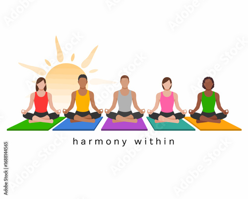 A diverse group of individuals practicing meditation in a harmonious setting, radiating peace, mindfulness, and a strong connection to inner self and community.