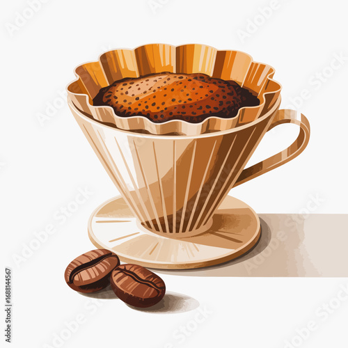 This image features an elegant coffee dripper with a freshly brewed cup of coffee, showcasing the art of coffee-making and the joy of enjoying a perfect brew.