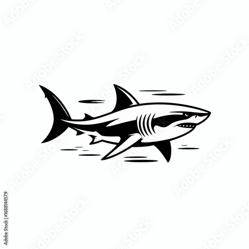 This dynamic shark illustration showcases a fierce predator in motion, enhancing the sense of speed and agility, suitable for coastal and marine-themed designs.