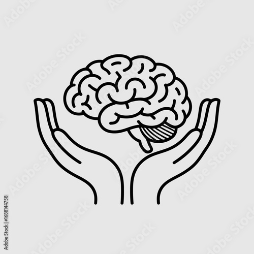 This artistic icon showcases a brain cradled by hands, representing the importance of nurturing intelligence and emotional well-being in a visually appealing manner.