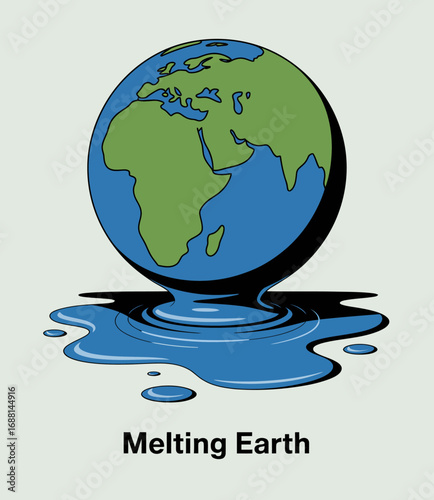 An artistic depiction of the Earth melting into water, highlighting issues of environmental neglect and climate change while visually representing a world in distress.