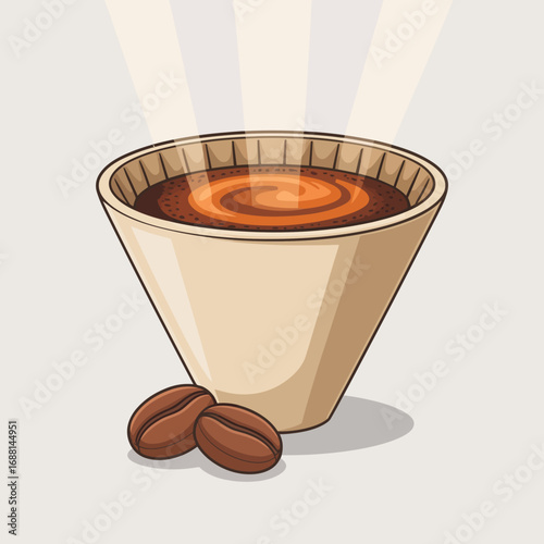 An artistic representation of a coffee dripper with aromatic coffee swirling inside, symbolizing the rich experience of a well-prepared brew.