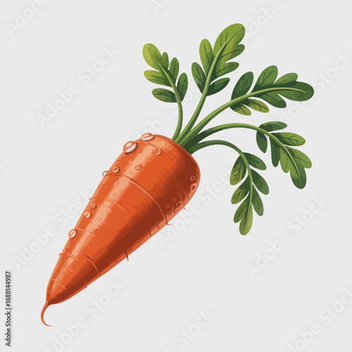A stunning carrot illustration featuring glistening water droplets highlights the freshness of the produce, symbolizing health and organic farming's importance in our diets.