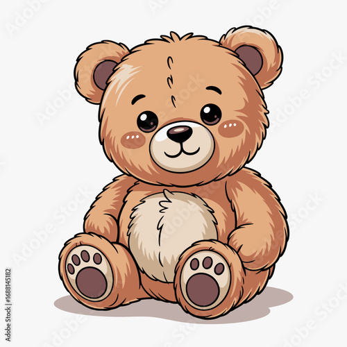 A cute illustration of a fluffy teddy bear, embodying innocence and warmth, ideal for children's illustrations, gifts, or comforting decor items.