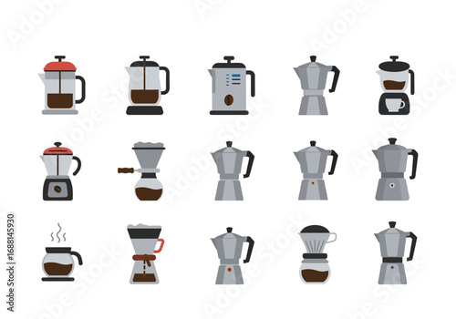A graphic arrangement of 15 unique coffee brewing methods