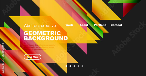 Abstract geometric design. Vibrant colors, diagonal lines, text overlay. Modern website header or banner illustration.